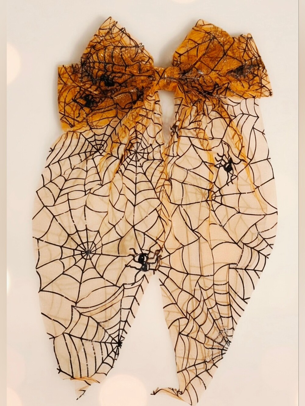 Kids Halloween Spider Web Bow Cape in Orange and Black